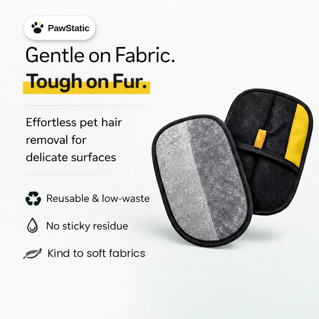 PawStatic mitt: gentle on fabric, tough on fur, reusable with no sticky residue